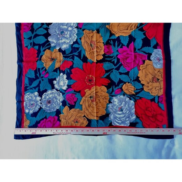 Vintage CORNELIA JAMES SILK Scarf Print Floral Black Red Gold White 30" x 30" - Picture 5 of 7